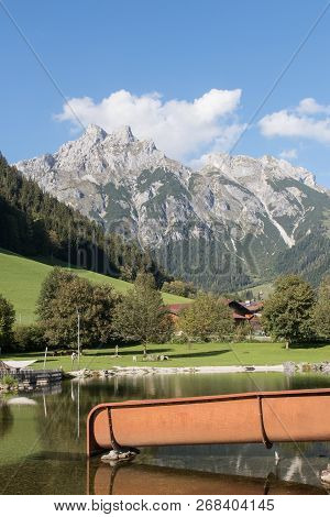 Beautiful Mountain Landscape With Lake Next To Werfenweng In The Salzburger Land