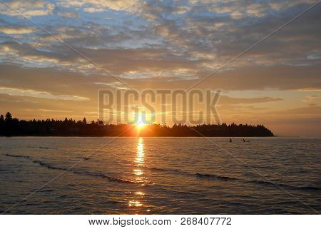 Beautiful Cloudy Sunset Over Lake Huron In Kincardine, Ontario