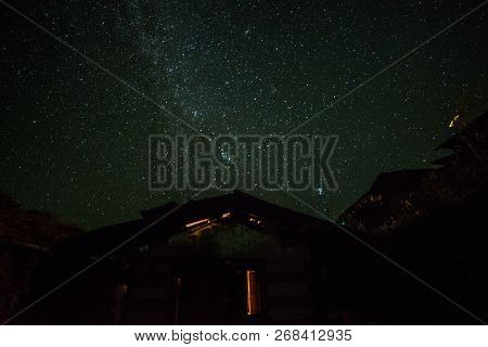 Photo Of Traditional Wooden House Under Milkyway In Himalayas - Sankri Range, Uttarakhand, India