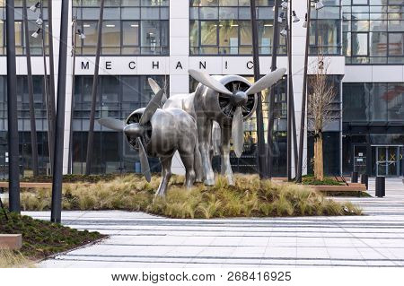 Prague, Czech Republic - January 6 2018: Statues On Public Places At Former Waltrovka Factory Real E