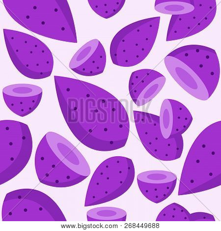 Purple Sweet Potato Seamless Pattern Vector, Flat Design For Use As Wallpaper, Wrapping Paper, Backg