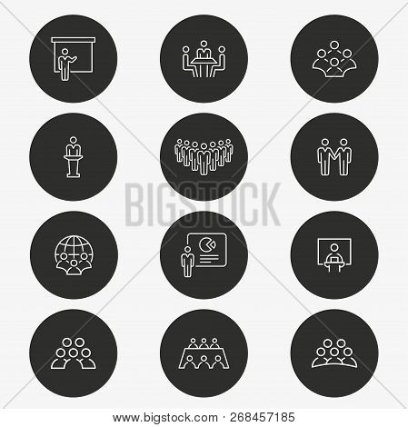 Conference Icon Set. Vector Illustration. Round Button.