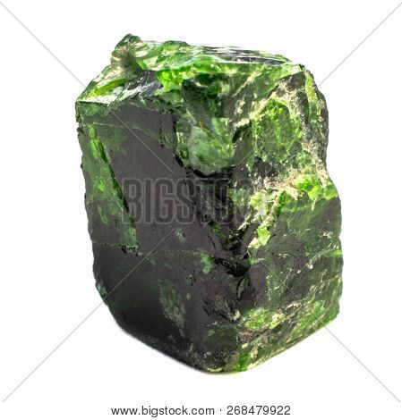 Natural Chrome Diopside Crystal On A White Background