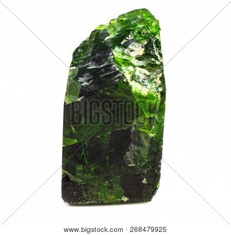 Natural Chrome Diopside Crystal On A White Background