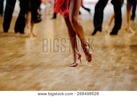 Legs Woman Dancer Latino Dancing In Pink Gown