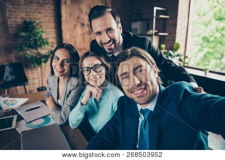 Self-portrait Of Four Stylish Elegant Classy Cheerful Funny Clever Smart Intelligent Experienced Exe