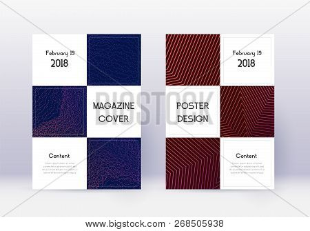 Business Cover Design Template Set. Violet Abstract Lines On Dark Background. Beauteous Cover Design