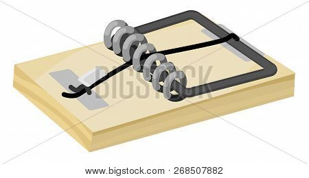 Mousetrap Basic Color, Vector Cartoon Illustration Design Element Horizontal, Over White, Isolated