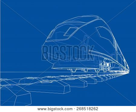 Modern Speed Train Concept. Vector Rendering Of 3d. Wire-frame Style