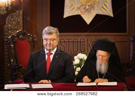 Ecumenical Patriarch Bartholomew And Pesitent Of Ukraine Petro Poroshenko