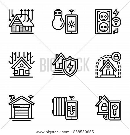 Smart Building Icon Set. Outline Set Of 9 Smart Building Vector Icons For Web Design Isolated On Whi