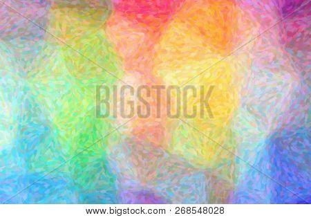 Illustration Of Abstract Orange, Green, Yellow And Red Impressionist Pointlilism Horizontal Backgrou