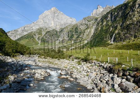 Mountain View With River At Furenalp Over Engelberg On Switzerland