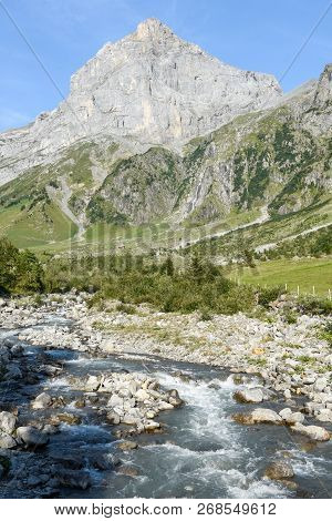 Mountain View With River At Furenalp Over Engelberg On Switzerland