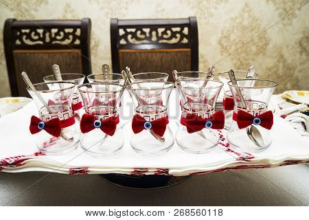 Turkish Azeri Traditional Pear-shaped Glass For Black Tea. Armudu Armud At The Bottom And A Glass Bo