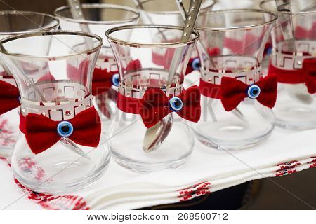 Turkish Azeri Traditional Pear-shaped Glass For Black Tea. Armudu Armud At The Bottom And A Glass Bo