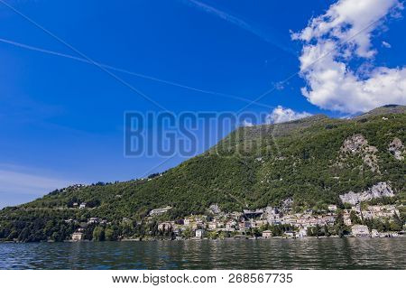 Lakeside View At Town Moltrasio On Lake Como In Italy