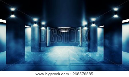 Background Of An Empty Room With  Walls And Concrete Floor. Empt