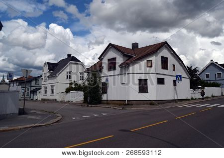 View of historical buildings of Sarpsborg, Norway. June 20,2018.Sarpsborg , Norway