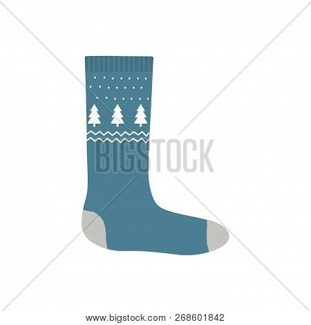 Knitted Sock For Christmas Gifts Isolated On White Background