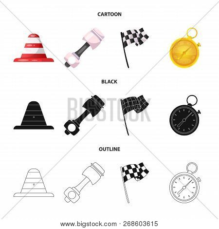 Vector Illustration Of Car And Rally Sign. Collection Of Car And Race Stock Vector Illustration.