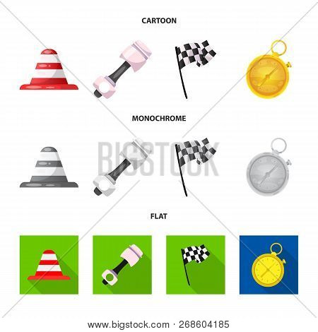 Vector Illustration Of Car And Rally Sign. Set Of Car And Race Vector Icon For Stock.