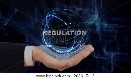 Painted Hand Shows Concept Hologram Regulation On His Hand