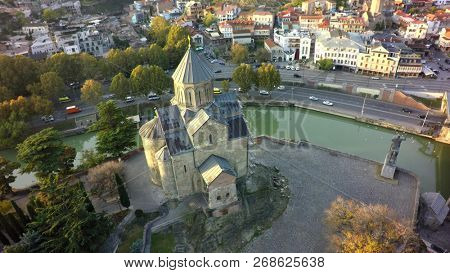 Metekhi Church and Monument of King Vakhtang I Gorgasali in Tbilisi.