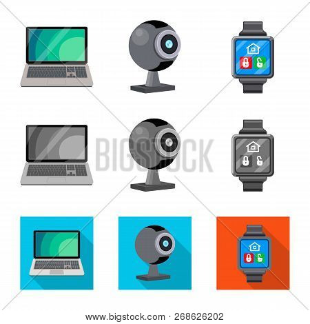 Isolated Object Of Laptop And Device Logo. Set Of Laptop And Server Vector Icon For Stock.