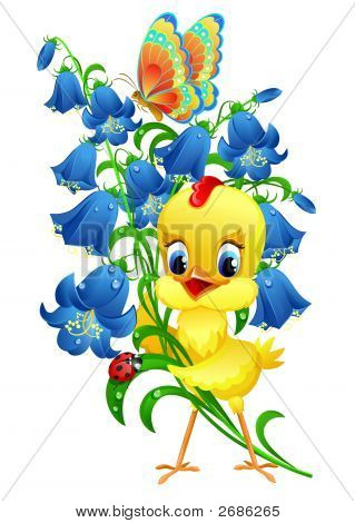 Süße Küken mit Blumen