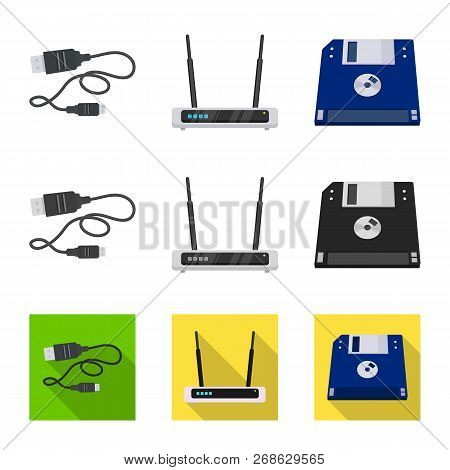 Vector Illustration Of Laptop And Device Icon. Set Of Laptop And Server Vector Icon For Stock.