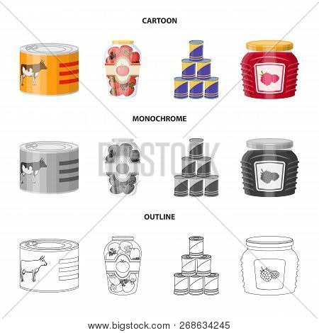 Vector Illustration Of Can And Food Symbol. Set Of Can And Package Stock Vector Illustration.