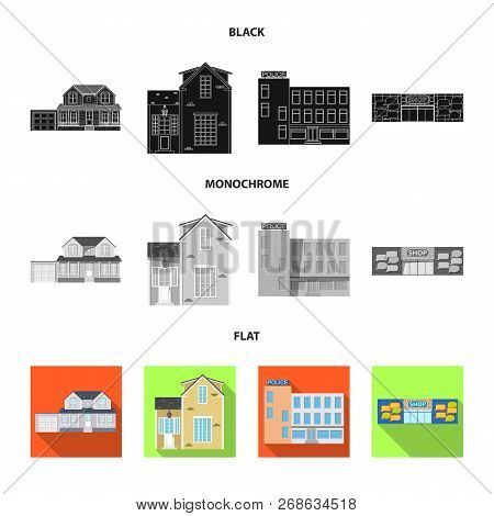Vector Illustration Of Building And Front Icon. Set Of Building And Roof Vector Icon For Stock.