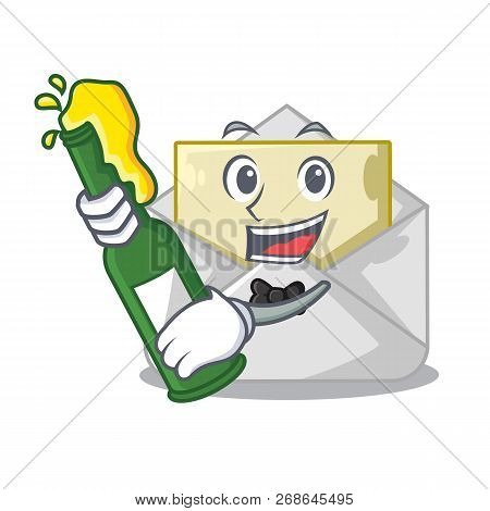 With Beer Envelope Opened On Shape White Mascot