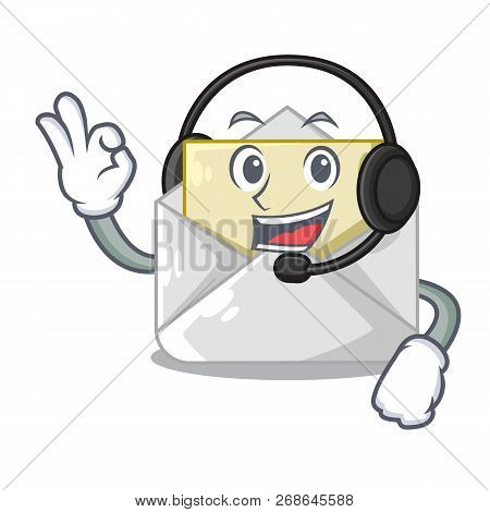 With Headphone Envelope Opened On Shape White Mascot