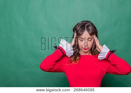 Business Woman Having A Head Pain. Stress And Depression.health And Pain. Stressed Exhausted Young W