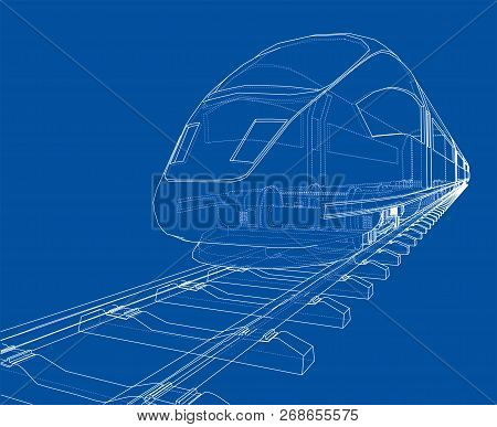 Modern Speed Train Concept. Vector Rendering Of 3d. Wire-frame Style