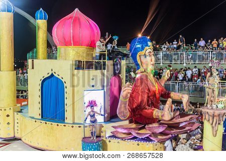Encarnacion, Paraguay - Feb 8, 2015: Participants Of A Traditional Carnival In Encarnacion, Paraguay