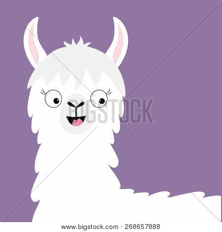 Llama Alpaca Happy Head Face. Cute Cartoon Funny Kawaii Smiling Character. Childish Baby Collection.