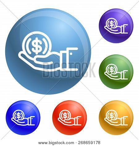 Coin In Hand Icons Set Vector 6 Color Isolated On White Background