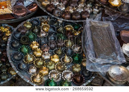 Sale Of A Souvenir In The Form Of A Grenade From Metal Traditional Market. Ankara, Turkey