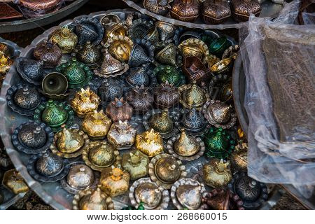 Sale Of A Souvenir In The Form Of A Grenade From Metal Traditional Market. Ankara, Turkey