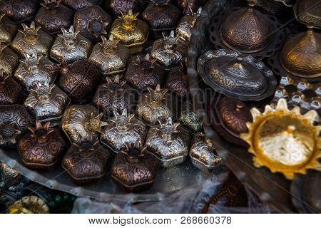 Sale Of A Souvenir In The Form Of A Grenade From Metal Traditional Market. Ankara, Turkey