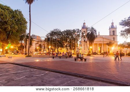Corrientes, Argentina: Feb 11, 2015: People Walk On A Street In Corrientes Argentina