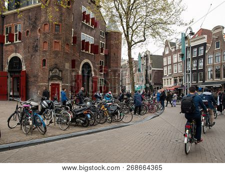 Amsterdam, Netherlands - April 20, 2017: Many Bicycle Parking In Amsterdam, Netherlands. Bicycle Is 