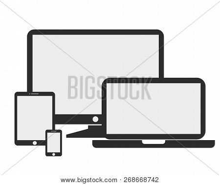 Device Icons: Smartphone, Tablet, Laptop And Desktop Computer.