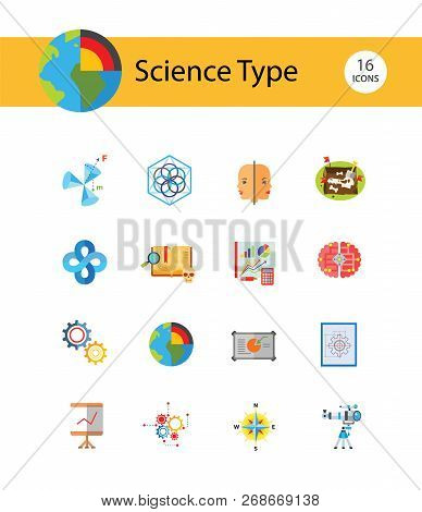 Science Type Icon Set. Archeology Astronomy Cartography Engineering Geography Geology Meteorology Pa