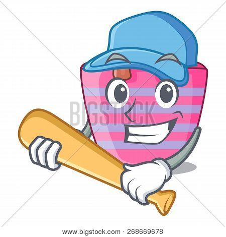 Playing Baseball Cartoon On Red Shaped Beach Bag