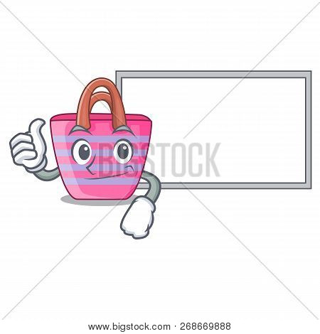 Thumbs Up With Board Cartoon On Red Shaped Beach Bag