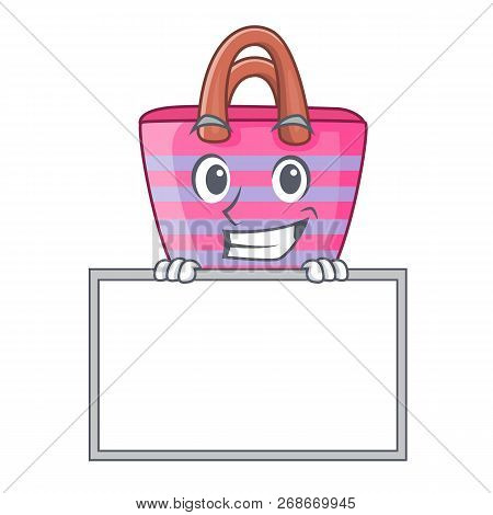 Grinning With Board Cartoon On Red Shaped Beach Bag